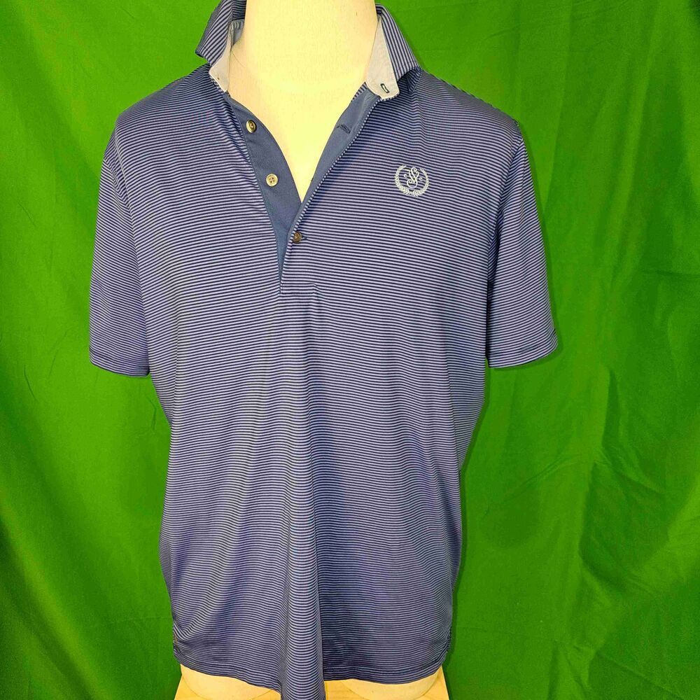 Greyson Mens Blue Striped Polo Golf Shirt Large - Embroidered‎